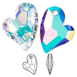 Swarovski Crystals Pendant, Crystal AB, 17x13mm faceted Devoted 2 U Heart pendant (6261)