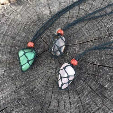 Eco - Friendly 100% Linen Cord Interchangable / Adjustable Macrame Crystal Pendant Pouch Net - Black - Beadsy Beads