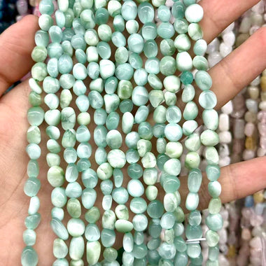 Authentic Green Angelite Potato Tumble Nugget Gemstones Bead 6-8mm -15.5" Strand
