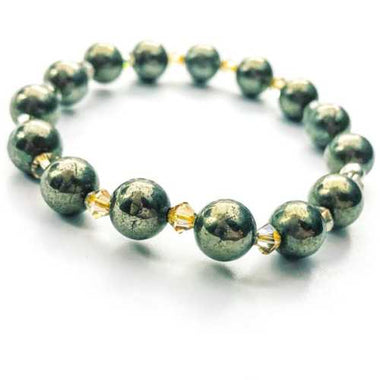 Fool's Gold Pyrite Gemstone / Swarovski Crystals Bracelet size 8mm - Beadsy Beads
