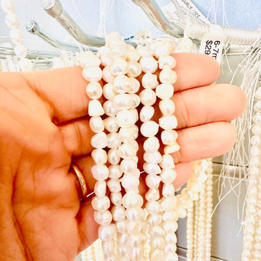 Freshwater Pearl Beads Rice 6 - 7 mm - 15.5"inches Strand - Beadsy Beads