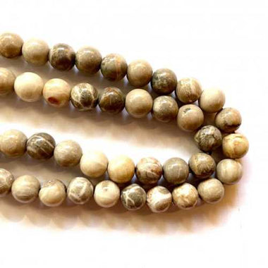 GENUINE "A" Quality Chrysanthemum fosilised Coral Crystal Beads Round 8mm - 10pcs - Beadsy Beads