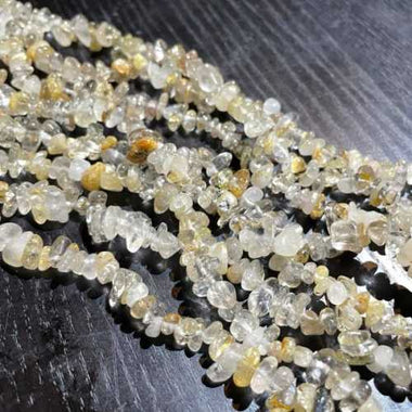 GENUINE Golden Rutilated Quartz Chips Crystal Gemstone Bead Strand 85cm - Beadsy Beads