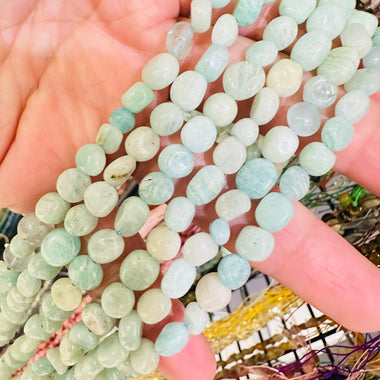 GENUINE Light Amazonite Potato Gemstones Beads 6*8mm - 15 Inches Strand - Beadsy Beads