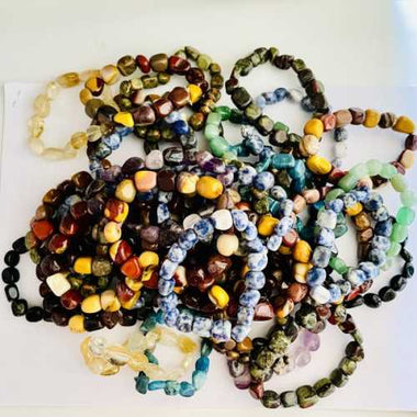 Genuine Mix Gemstone Crystal Bracelets Tumble 8 - 10mm - 3pcs - Beadsy Beads