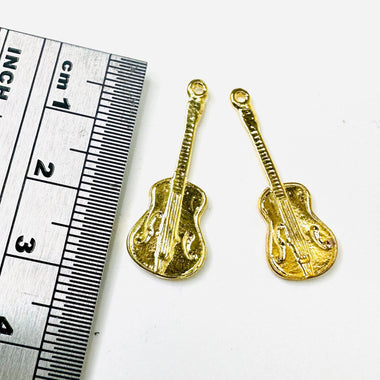Gold Plated Charm Guitar 28mm - 2pcs - Beadsy Beads