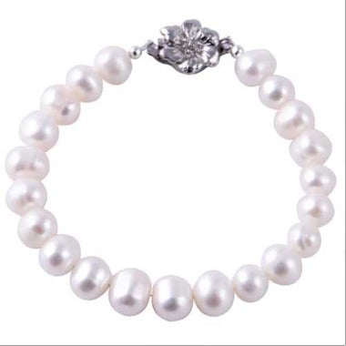 Grade A Cultured White Pearls wih Platinum Plated Clasp - Beadsy Beads