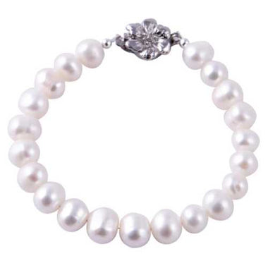 Grade A Cultured White Pearls wih Platinum Plated Clasp - Beadsy Beads