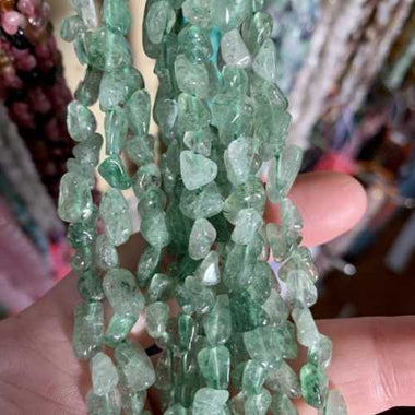 Green Strawberry Quartz Crystal Tumbled Nugget Gemstones Beads 6 - 8mm – 15.5″ Strand - Beadsy Beads