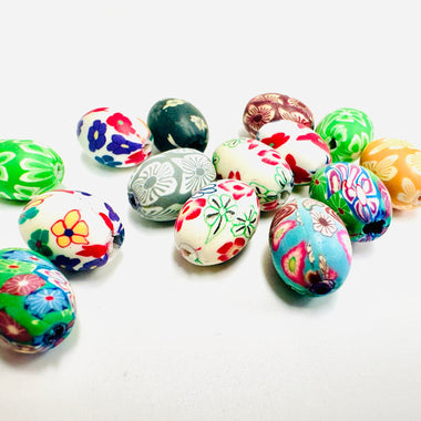 Handmade Clay Beads Oval 16mm | 6pcs - Beadsy Beads
