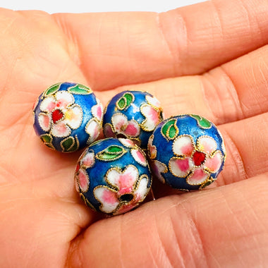 Handmade Cloisonne Round Blue Beads 14mm - Beadsy Beads