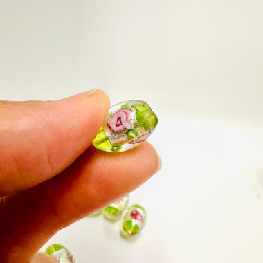 Handmade Glass Barrell Flower Beads 15mm Green / 5pcs - Beadsy Beads