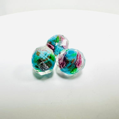 Handmade Glass Faceted Rondelle Flower Beads 7.5mm Light blue / 3pcs - Beadsy Beads