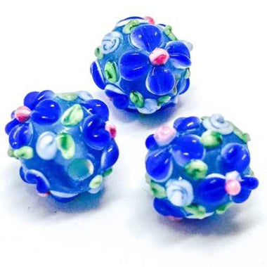 Handmade Glass Round Flower 11mm Sapphire Blue - Beadsy Beads