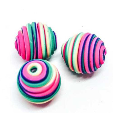 Handmade Polymer Clay Beads Round Swirl 13mm Multi Colour Pastel - Beadsy Beads