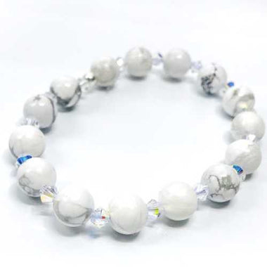 Howlite Gemstone / Swarovski Crystals Bracelet size 8mm - Beadsy Beads