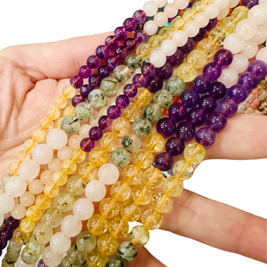 Mixed Quartz Crystal Gemstone Beads Round Choose Size - 15.5in Strand