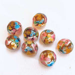 Lampwork Handmade Glass Round Flower Beads 10mm Yellow topaz 4pcs - Beadsy Beads