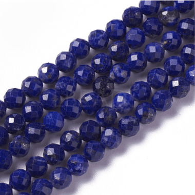 Lapis Lazuli Crystal Round Faceted Gemstone Beads 4mm - 15.5" Strand - Beadsy Beads