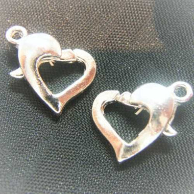 Lobster Clasp - White Gold Plated Love Heart 5pcs - Beadsy Beads