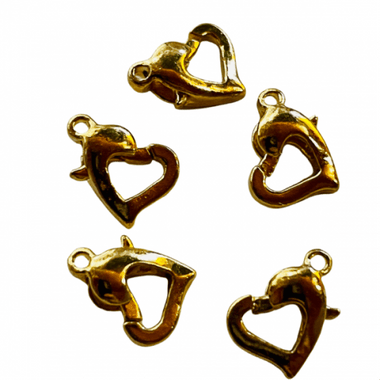 Lobster Clasp - Yellow Gold Plated Love Heart 5pcs - Beadsy Beads