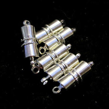 Magnetic Clasp - White Gold Plated Barrel shape 5pcs - Beadsy Beads