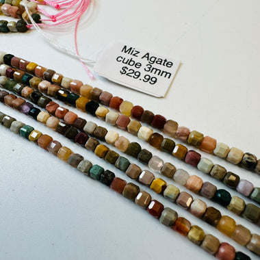 Mix Agate Faceted Cube Crystal Gemstone 3mm Beads - 15.5" Strand - Beadsy Beads