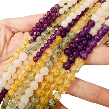 Mixed Quartz Crystal Gemstone Beads Round Choose Size - 15.5in Strand - Beadsy Beads