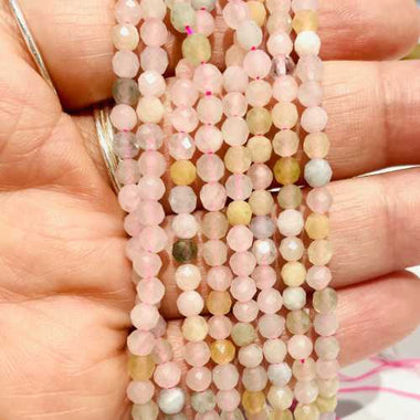 Morganite Crystal Round Faceted Gemstone Beads 4mm - 15.5" Strand - Beadsy Beads