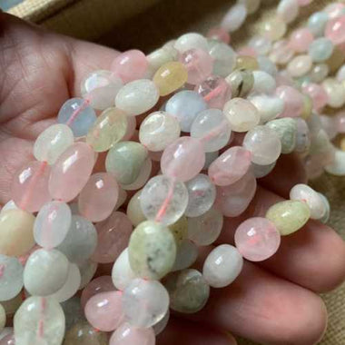 Morganite Crystal Tumbled Nugget Gemstones Beads 8 - 10mm - 15.5" Strand - Beadsy Beads
