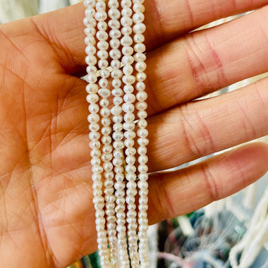 Natural Freshwater Pearl Potato Round Beads 2 - 3 mm - 15.5"inches Strand - Beadsy Beads