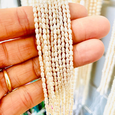 Natural Freshwater Pearl Rice Shape Beads 2 - 3mm - 15.5"inches Strand - Beadsy Beads
