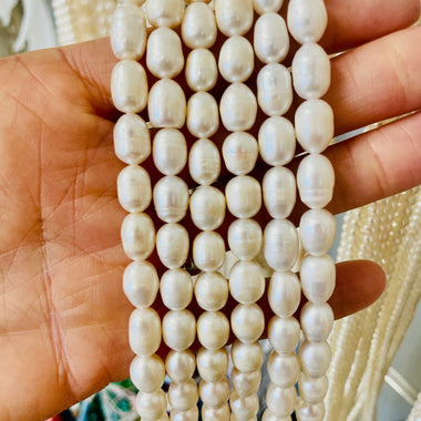 Natural Freshwater Pearl Rice Shape Beads 8 - 9 mm - 15.5"inches Strand - Beadsy Beads
