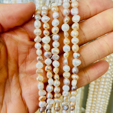 Natural Freshwater Pearls Baroque Beads 5 - 6 mm - 15.5"inches Strand Peach Purple White - Beadsy Beads