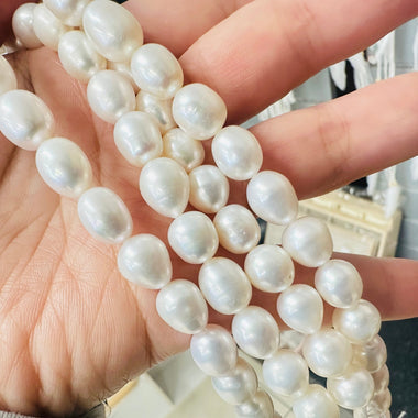 Natural Freshwater Pearls Beads 11mm - 15.5"inches Rice shape Strand White - Beadsy Beads