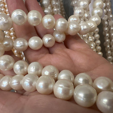 Natural Freshwater Pearls Beads 12 - 13 mm - 15.5"inches Strand White - Beadsy Beads
