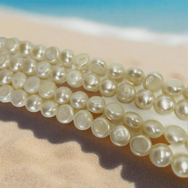 Natural Freshwater Pearls Beads 8 - 9 mm - 15.5"inches Strand White Button Shape - Beadsy Beads