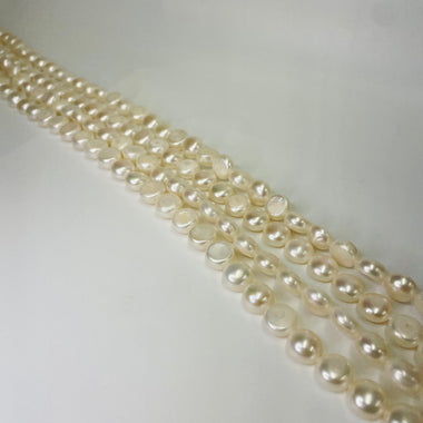Natural Freshwater Pearls Beads 8 - 9 mm - 15.5"inches Strand White Button Shape - Beadsy Beads