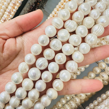 Natural Freshwater Pearls Beads Potato 13 - 14 mm - 15.5"inches Strand White - Beadsy Beads