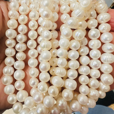 Natural Freshwater Pearls Beads Potato 6 - 7 mm - 15.5"inches Strand White - Beadsy Beads