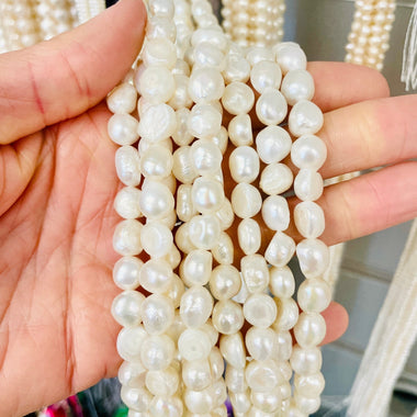 Natural Freshwater Pearls Button Beads 9 - 10 mm - 15.5"inches Strand - Beadsy Beads