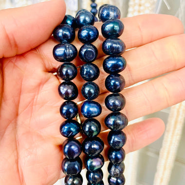 Natural Freshwater Pearls Potato Beads Dark Blue 9 - 10 mm - 15.5"inches Strand - Beadsy Beads