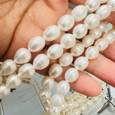 Natural Freshwater Pearls Rice Beads 12mm - 15.5"inches Strand White - Beadsy Beads