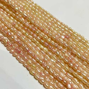 Natural Freshwater Pearls Rice Beads 4mm - 15"inches Strand Pink - Beadsy Beads