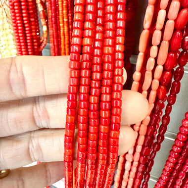 Natural Irradiated Red Coral Barrel Bead 4mm - 15.5"inches Strand - Beadsy Beads