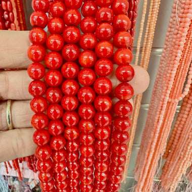 Natural Irradiated Red Coral Bead 8 - 9 - 15.5"inches Strand - Beadsy Beads