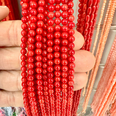 Natural Irradiated Red Coral Bead Round 4mm - 15.5"inches Strand - Beadsy Beads