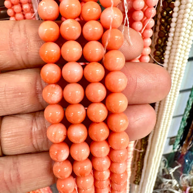 Natural Non Treated Pink Coral Bead Round 8mm - 15.5"inches Strand - Beadsy Beads