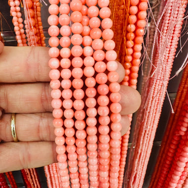 Natural Pink Coral Bead Round 6mm - 15.5"inches Strand - Beadsy Beads