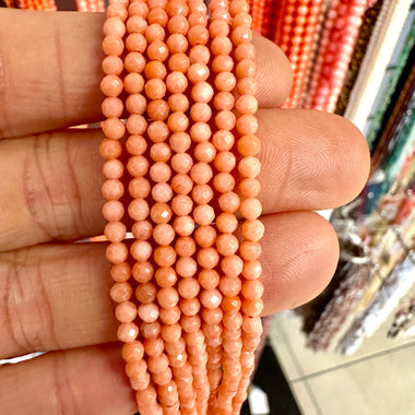 Natural Pink Coral Bead Round Faceted 3mm - 15.5"inches Strand - Beadsy Beads